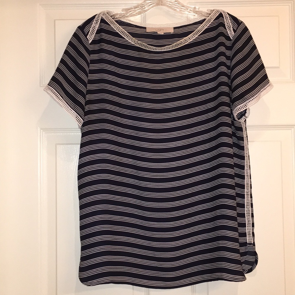 NWOT Loft Thin Navy Striped Tee- Medium